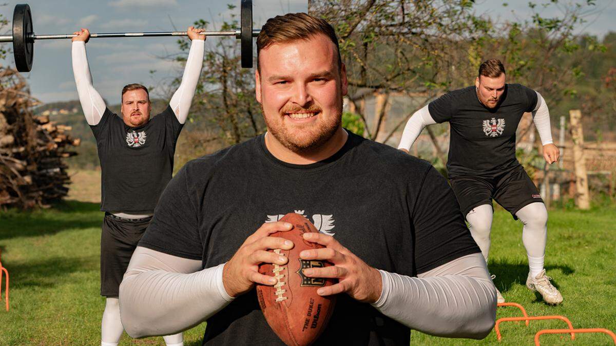 American-Football-Spieler Florian Sudi bereitet sich auf dem Hof in Siebing auf das Finale vor 