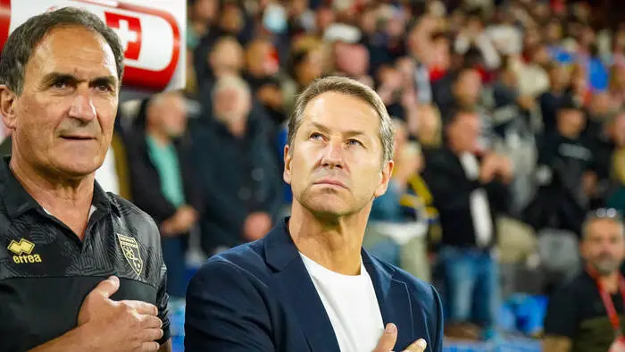 Sein langjähriger Co-Trainer Thomas Kristl (links) begleitete Franco Foda auch in den Kosovo