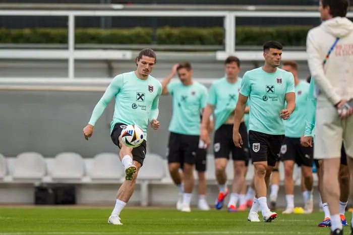 BERLIN,GERMANY,12.JUN.24 - SOCCER -UEFA EURO 2024, OEFB, Oesterreichischer Fussball-Bund, training. Image shows Marcel Sabitzer (AUT). Photo: GEPA pictures/ Johannes Friedl