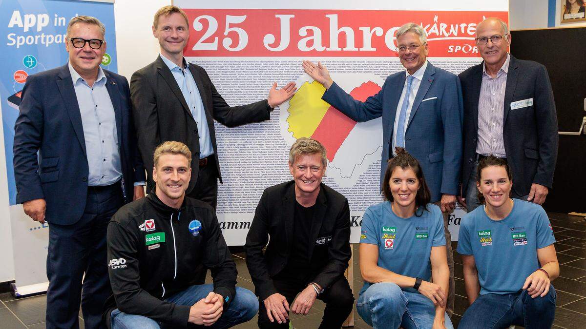 Heiko Gigler, Arno Arthofer, Magdalena und Katharina Lobnig mit Wolfgang Gratzer (Generali), Danny Güthlein 
(Kelag), Peter Kaiser und Raimund 
Berger