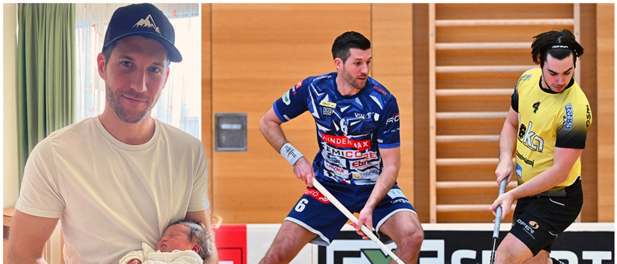 Floorballer Timo Schmid mit Tochter Lilly, die am 24. Februar auf die Welt kam