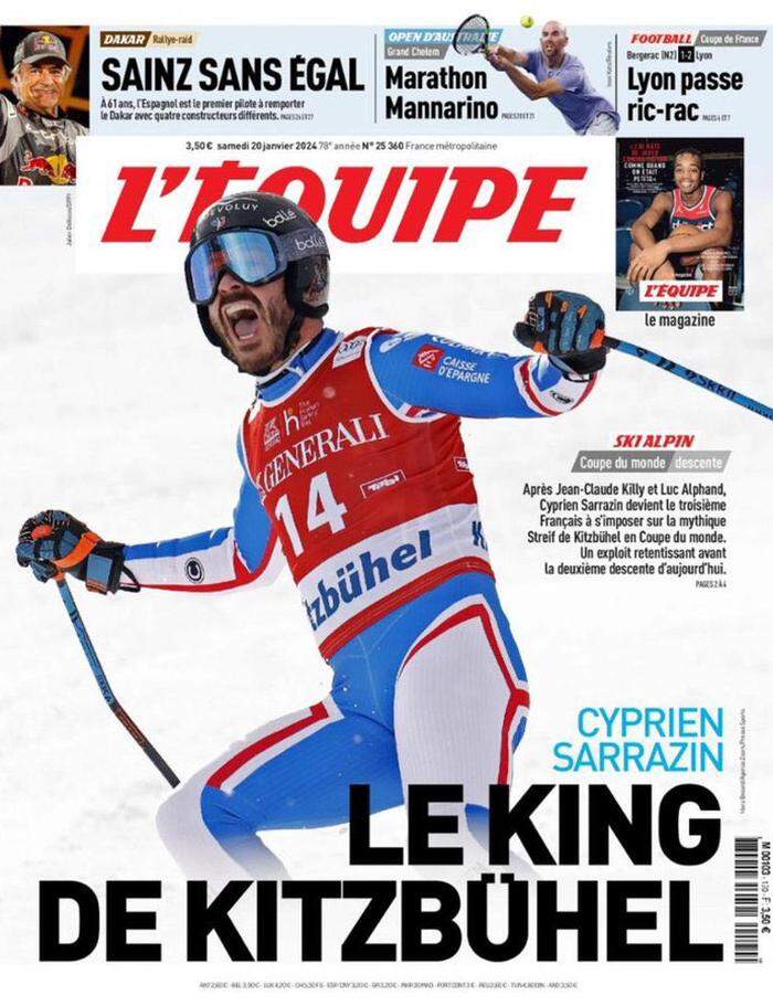 Die französische Sport-“Bibel“ L‘Equipe kürte Sarrazin schon am Freitag zum „King de Kitzbühel“