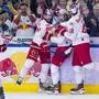 SALZBURG,AUSTRIA,02.APR.24 - ICE HOCKEY - ICE Hockey League, play off semifinal, EC Red Bull Salzburg vs HCB Suedtirol. Image shows the rejoicing of EC RBS. Photo: GEPA pictures/ Gintare Karpaviciute