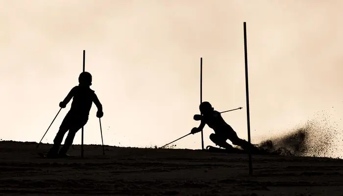 YANQING,CHINA,12.MAR.22 - PARALYMPICS, ALPINE SKIING - Paralympic Winter Games Beijing 2022, slalom, ladies. Image shows Celine Arthofer and Elina Stary (AUT). Photo: GEPA pictures/ Patrick Steiner