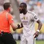 Charlotte, USA, 22nd June 2025. Antonio Rudiger of Real Madrid r complains to the referee Ramon Abatti l during the Real Madrid vs CF Pachuca FIFA Club World Cup match at Bank of America Stadium, Charlotte. Picture credit should read: David Klein / Sportimage EDITORIAL USE ONLY. No use with unauthorised audio, video, data, fixture lists, club/league logos or live services. Online in-match use limited to 120 images, no video emulation. No use in betting, games or single club/league/player publications. SPI_101_DK_Real_Madrid_Pachuca SPI-3989-0100