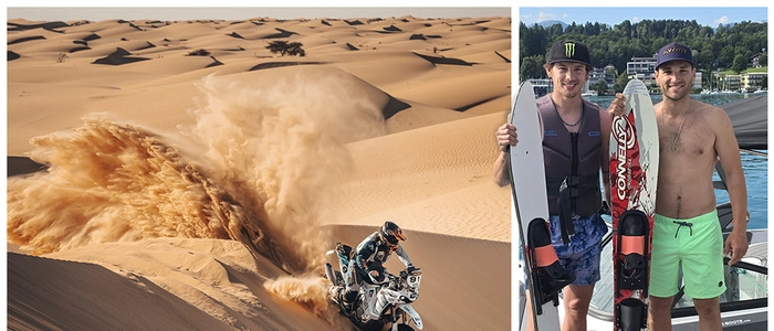 Die Motorsportler Tobias Ebster und Luca Seppele testeten die Wasserskier
