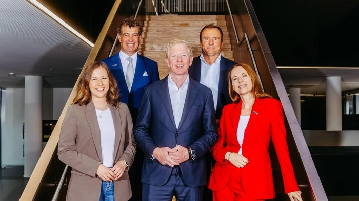 Peter McDonald (Mitte) geht in seine dritte Amtszeit als Präsident der Sportunion. Hier wird er flankiert von Claudia Bauer, Wilfried Drexler, Urs Tanner und Michaela Huber 