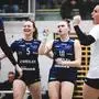 KLAGENFURT,AUSTRIA,02.MAR.24 - VOLLEYBALL - AVLW, Austrian Volley League Women, ATSC Wildcats Klagenfurt vs VB NOE Sokol/Post. Image shows Sara Neiss and Nicole Holzinger (Klagenfurt). Photo: GEPA pictures/ Daniel Goetzhaber