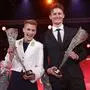 VIENNA,AUSTRIA,12.OCT.23 - SPORTHILFE - LOTTERIEN Sporthilfe-Gala, election of Austrian Sports Personality of the Year. Image shows Eva Pinkelnig and Felix Gall (AUT). Keywords: trophy. Photo: GEPA pictures/ Walter Luger