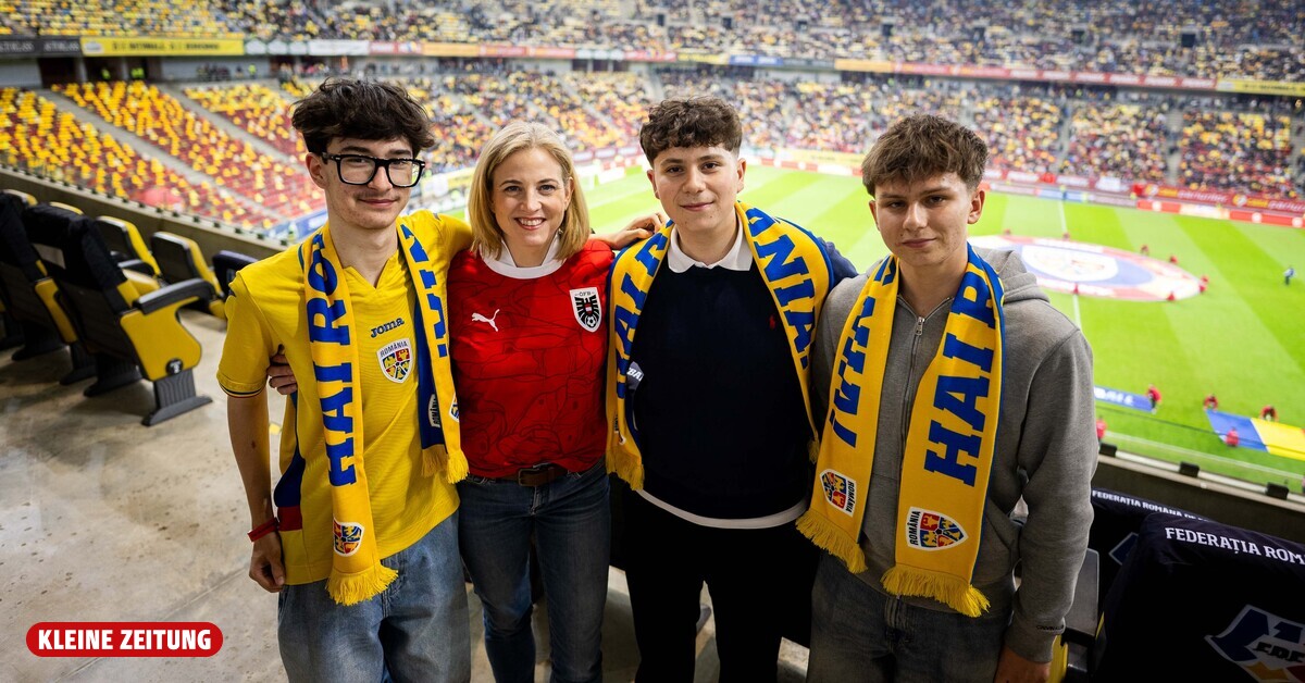 Beate Meinl-Reisinger with Graz shooting victims at international match in ...