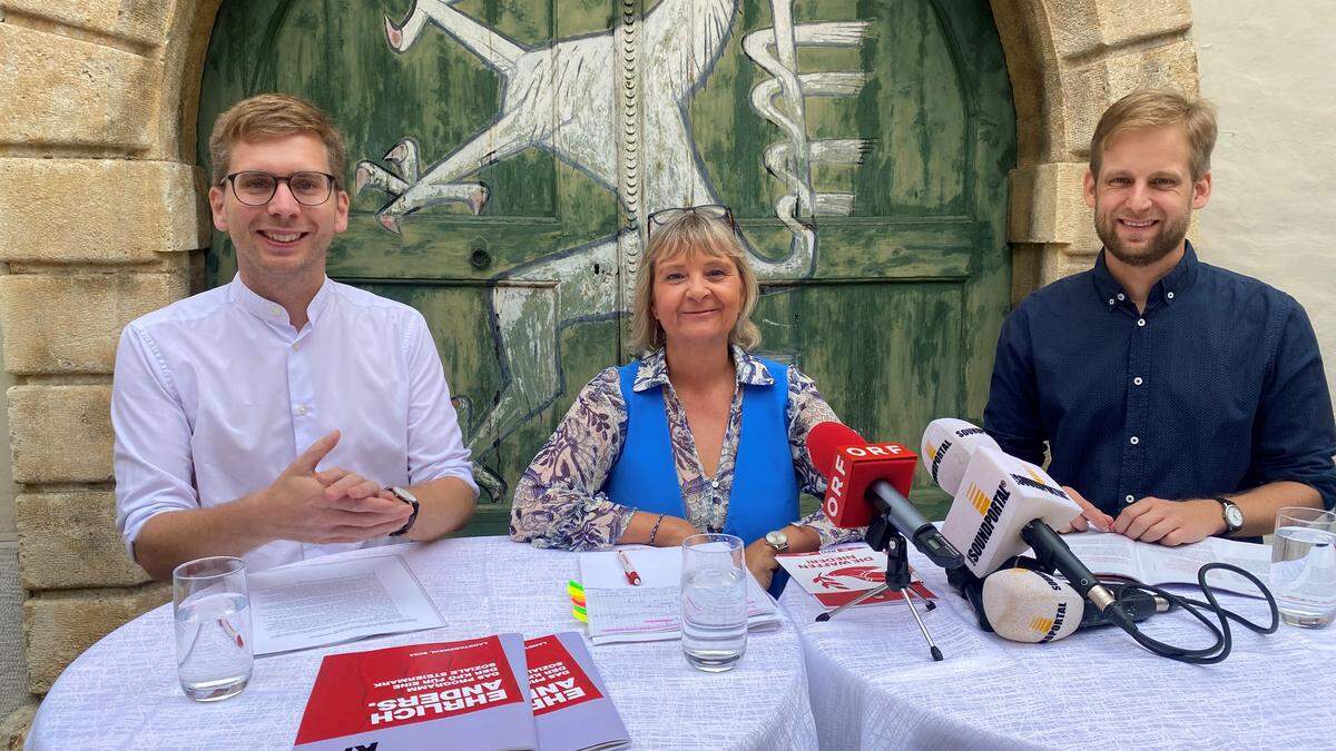 Landesparteivorsitzender Robert Krotzer, Spitzenkandidatin Claudia Klimt-Weithaler und Listenzweiter Alexander Melinz 