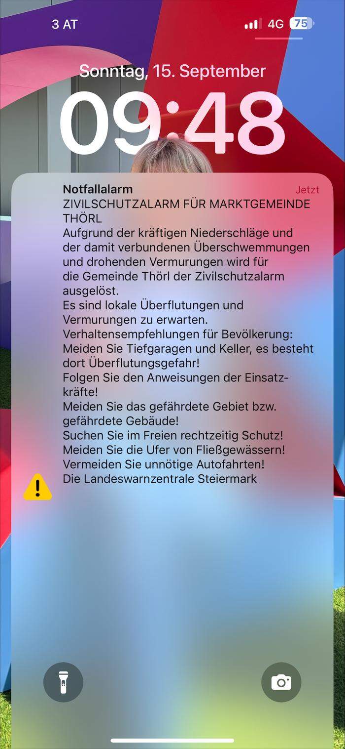 Für die Marktgemeinde Thörl wurde Zivilschutzalarm ausgerufen