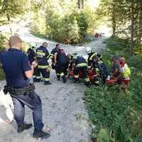 Mit der Trage wurde die verletzte Person aus dem Waldstück geborgen