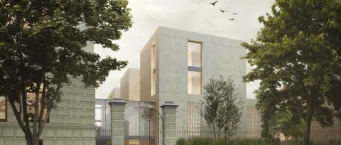 Der Neubau ist über gläserne Brücken mit dem Altbau verbunden
