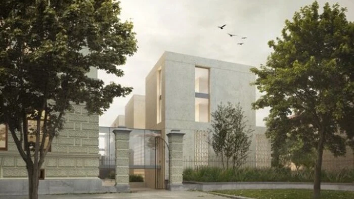 Der Neubau ist über gläserne Brücken mit dem Altbau verbunden