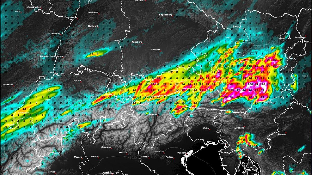 Wie das ICON D2-Modell die Niederschlagsverteilung am Donnerstag sieht