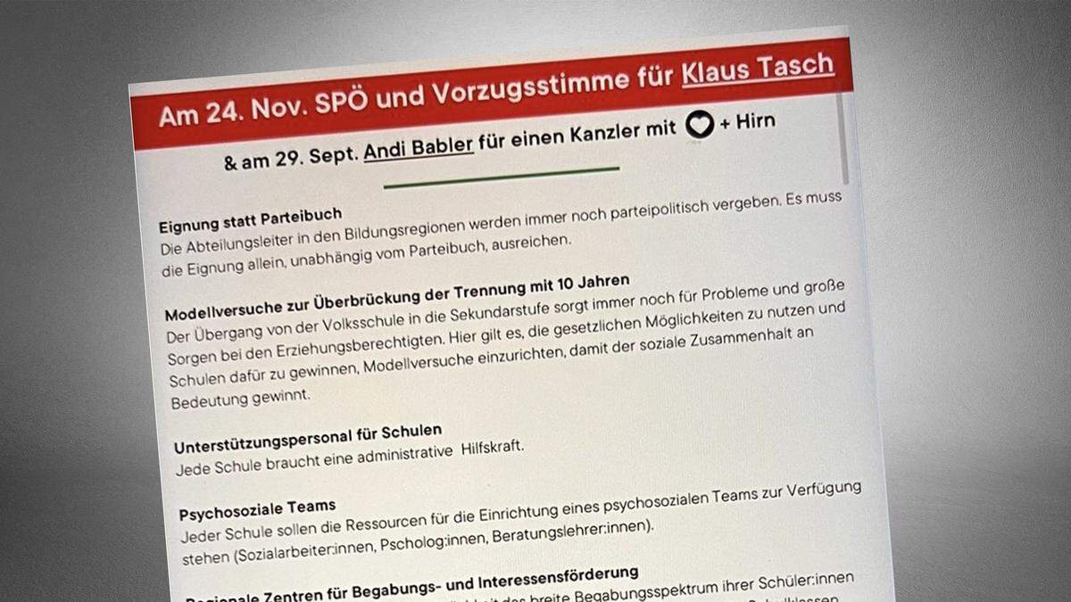 Screenshot von der SP-Werbung, die an wahlberechtigte Schüler ergangen ist 