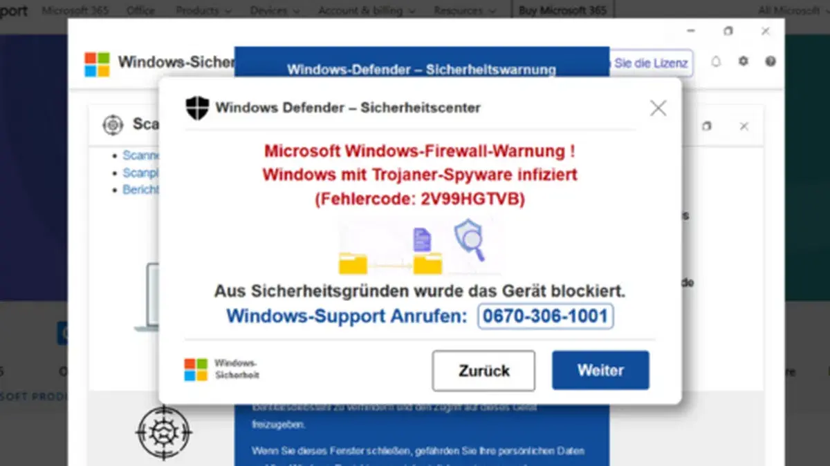 Vorsicht bei gefälschten Microsoft-Sicherheitsmeldungen!