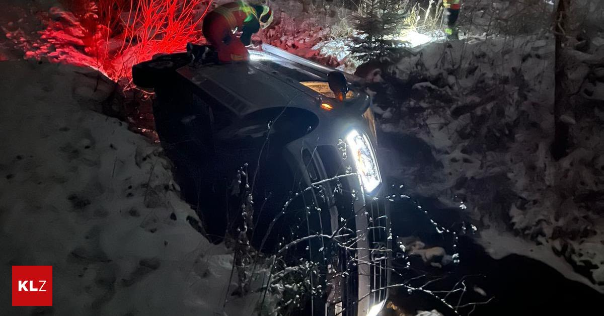 Unf-lle-auf-Schnee-Campingbus-st-rzt-in-Bach-Auto-landet-im-Graben