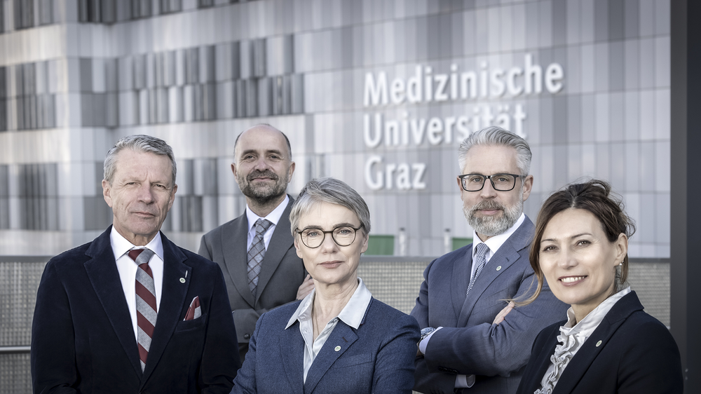 Das neue Rektoratsteam: Alexander Rosenkranz, Erwin Petek, Andrea Kurz, Christian Enzinger und Manuela Groß (v.l.n.r.)