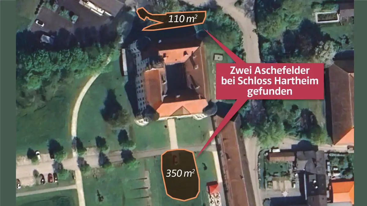 Die beiden Fundorte: Einer befindet sich nördlich, einer südlich des Schlosses