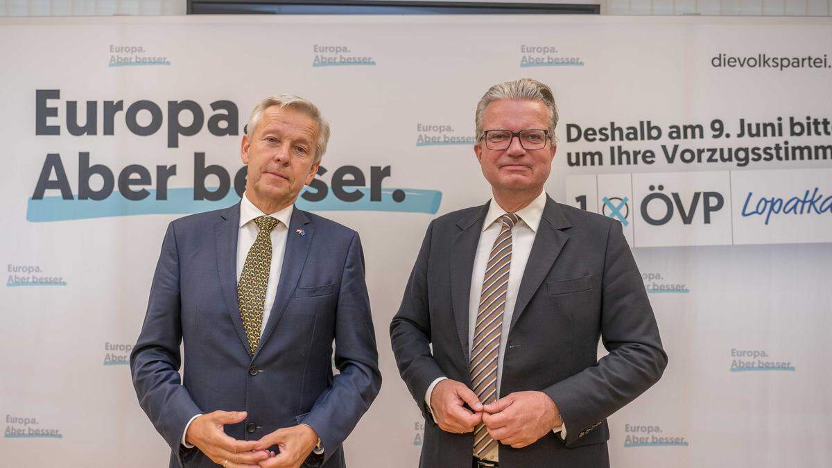 Reinhold Lopatka und Christopher Drexler bei einer gemeinsamen Pressekonferenz in Graz