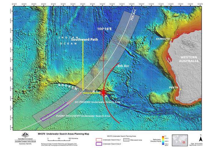 MH370 könnte sich dem Forscher zufolge in einem 6000 m tiefen Loch beim Broken Ridge-Plateau, westlich von Australien befinden