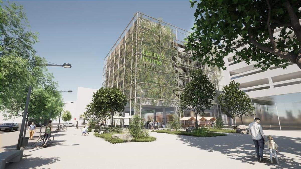 Das Gebäude von harry‘s home in der Smart City bekommt eine begrünte Fassade