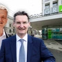 Fotomontage: Manfred Eber und Gert Heigl vor dem Hauptgebäude der Holding Graz freigestellt