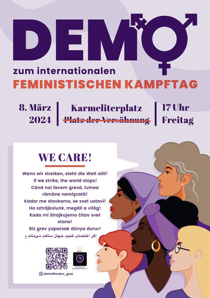 Plakat Demo zum 8. März in Graz