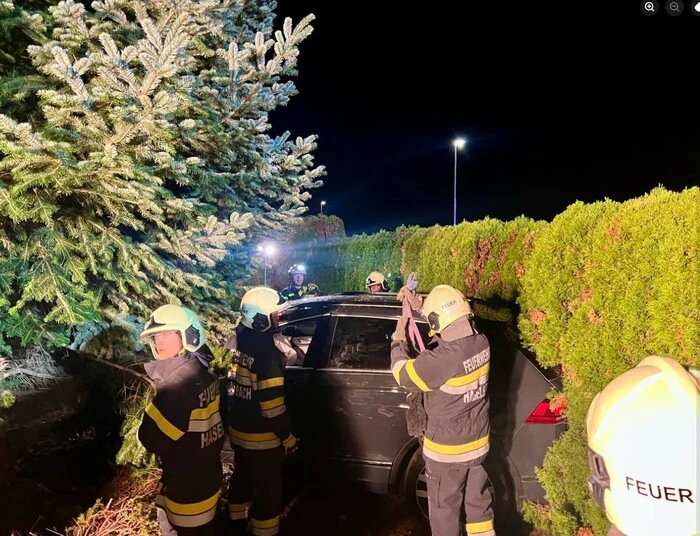 Das Auto durchbrach zunächst eine Hecke und...