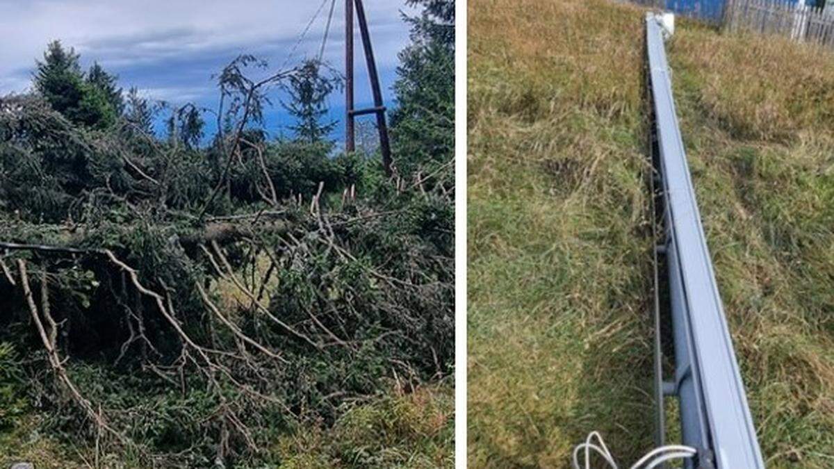 Gekappte Bäume, umgeworfener Mast am Schöckl