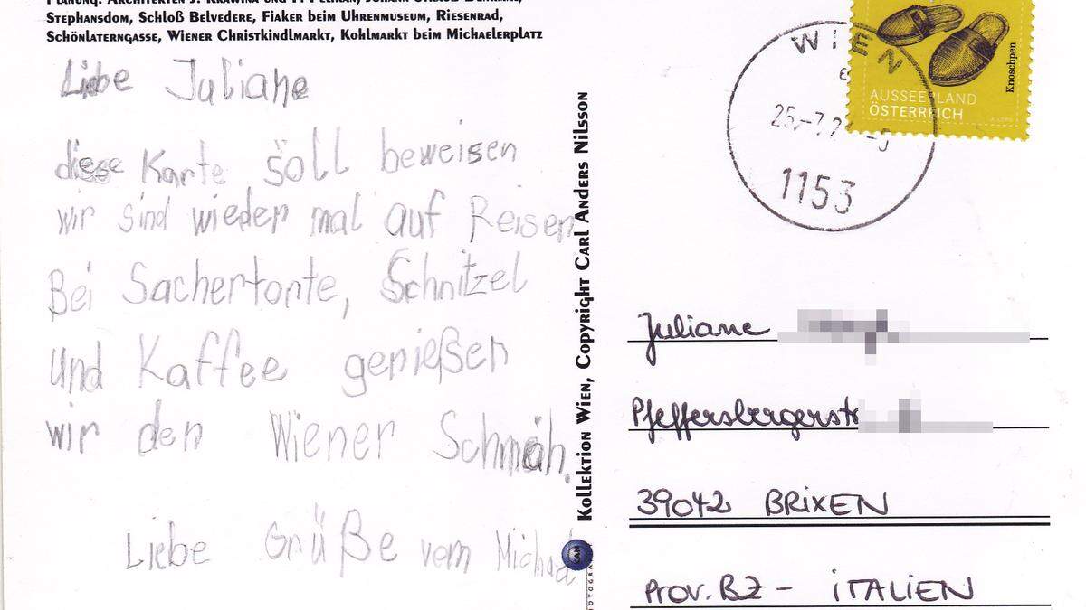 Die Postkarte von Michael an Juliane landete an der falschen Adresse