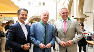 Ex-ORF-General Roland Weißmann, der steirische Stiftungsrat auf FPÖ-Ticket Thomas Prantner, und der blaue Landeshauptmann Mario Kunasek, der ihm Rückendeckung gibt