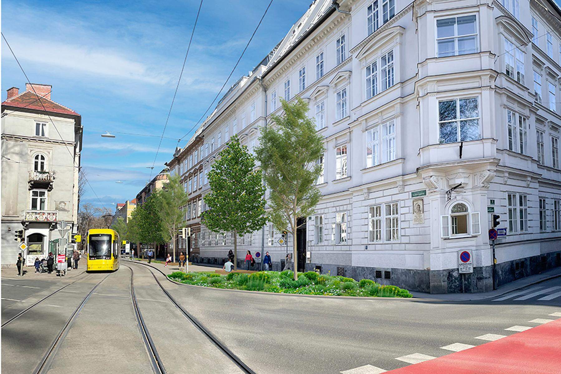 Schnellere Bim und mehr Grün: Die Details zur Neuordnung in der Maiffredygasse und Leonhardstraße