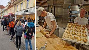 Donnerstag um 7 Uhr früh: Kunden vor der neuen Bäckerei in Graz