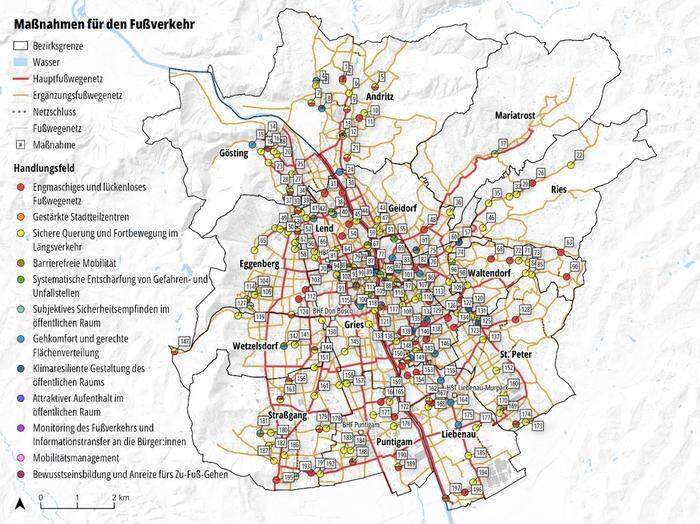 An 197 Stellen sollen Maßnahmen für den Fußverkehr in Graz umgesetzt werden - ein Drittel davon binnen drei Jahren