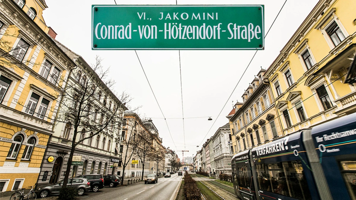 Die Conrad-von-Hötzendorf-Straße ist seit Jahren ein Kandidat für eine Umbenennung