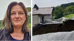 Hangrutschungen in Übelbach: In der Mitte das Haus von Dietmar Benedikt (rechts), auch Angelika Krammer wurde ausgeflogen 