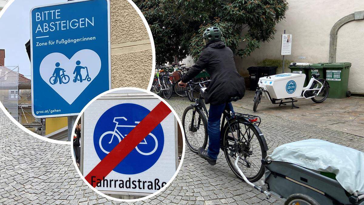 „Bitte absteigen“: Das Fahrradverbot im Franziskanerviertel wird immer noch häufig missachtet. Nur ein Bruchteil der Radlerinnen und Radler schiebt