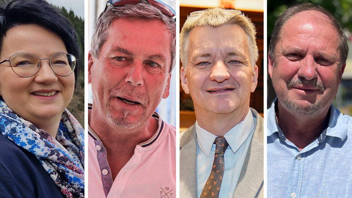 Den steirischen Gemeinden geht das Geld aus: Klaudia Stroißnig (ÖVP) aus Geistthal-Södingberg, Manfred Lenger (SPÖ) aus Spielberg, Manfred Eber (KPÖ) aus Graz und Helmut Tscharre (SPÖ) aus Fohnsdorf