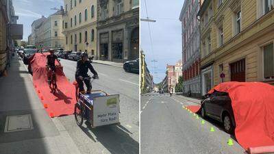Ein roter Teppich, der über ein parkendes Auto führt: Eine originelle Protestaktion hat  MoVe-iT nun nach der Heinrichstraße auch in der Mandellstraße durchgeführt