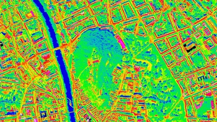 Aus der Luft gut sehen: In der Grazer Innenstadt gibt es binnen weniger Meter große Temperaturunterschiede