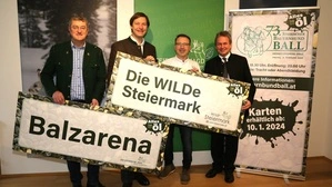 Bauernbund-Direktor Franz Tonner, Landesjägermeister Franz Mayr-Melnhof Saurau, Haubenkoch Christian Übeleis und Bauernbund-Obmann Franz Titschenbacher freuen sich auf den Ballabend