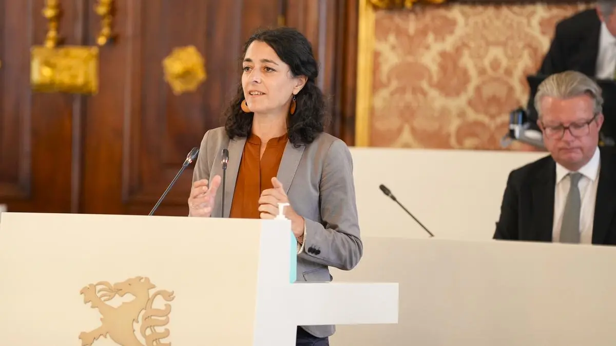 Grünen-Landeschefin Sandra Krautwaschl und ÖVP-LH Christopher Drexler im Landtag (Archiv)