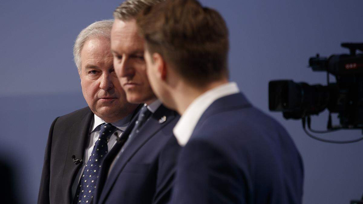 Aufnahme bald vor der Landtagswahl 2019: ÖVP-Hermann Schützenhöfer, FPÖ-Mario Kunasek und Neos-Niko Swatek (v. l.).