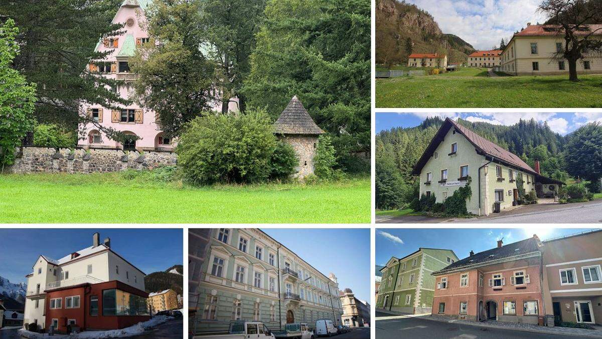 Schloss Leopoldstein (gr. Bild) ist bereits an private Eigentümer verkauft, andere Immobilien, wie Schloss Freienstein (oben, rechts) warten noch auf Käufer