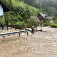 Überschwemmung am Oberlauf der Mürz bei Neuberg