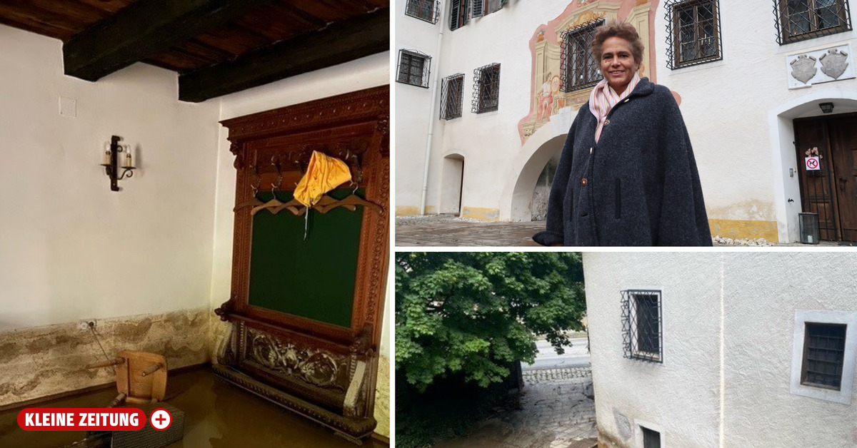 Überschwemmung:Nach heftigen Unwettern: Schloss Thörl steht „unter Wasser“ ...