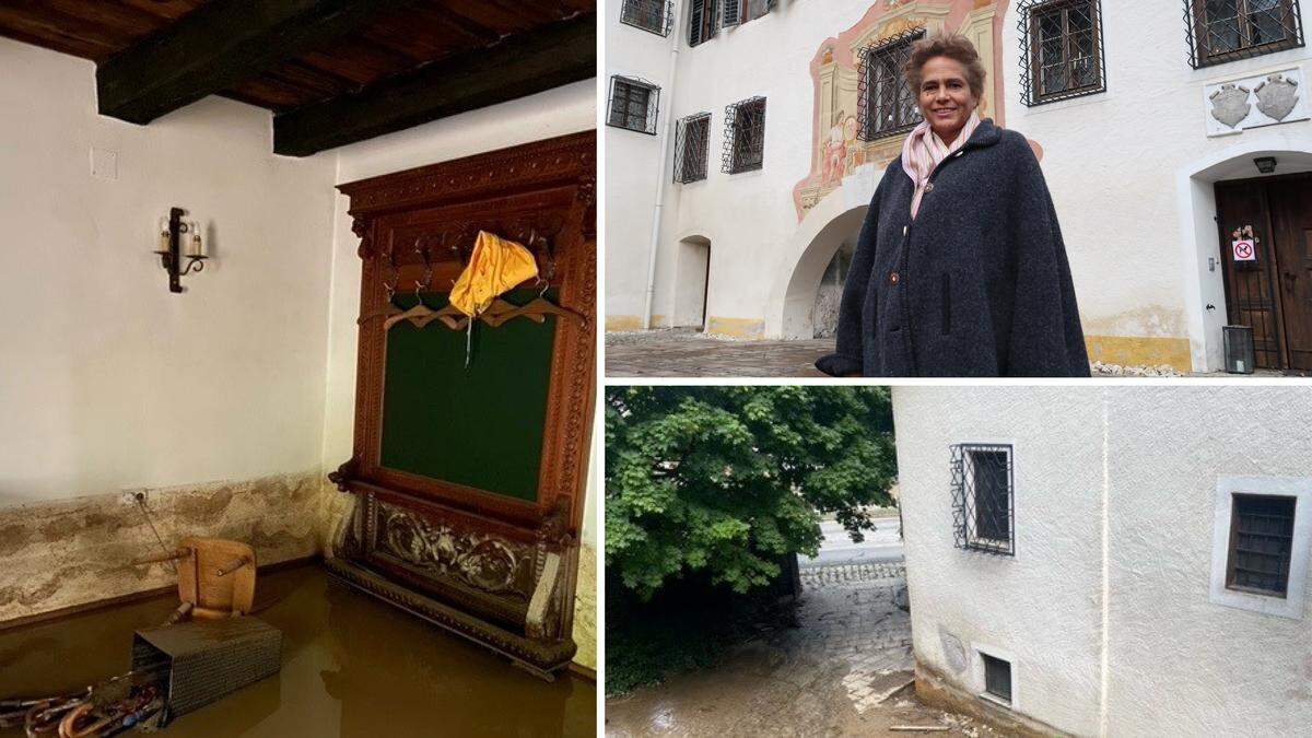 Manuela Hempel-Hubersting (rechts) führt das Schloss in achter Generation. Jetzt: Wasser, Geröll, Schlamm, Äste - wohin das Auge blickt